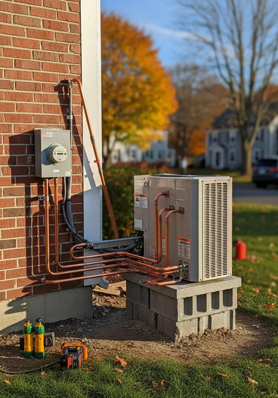 Technician working on a Rockland home with homeowner present.